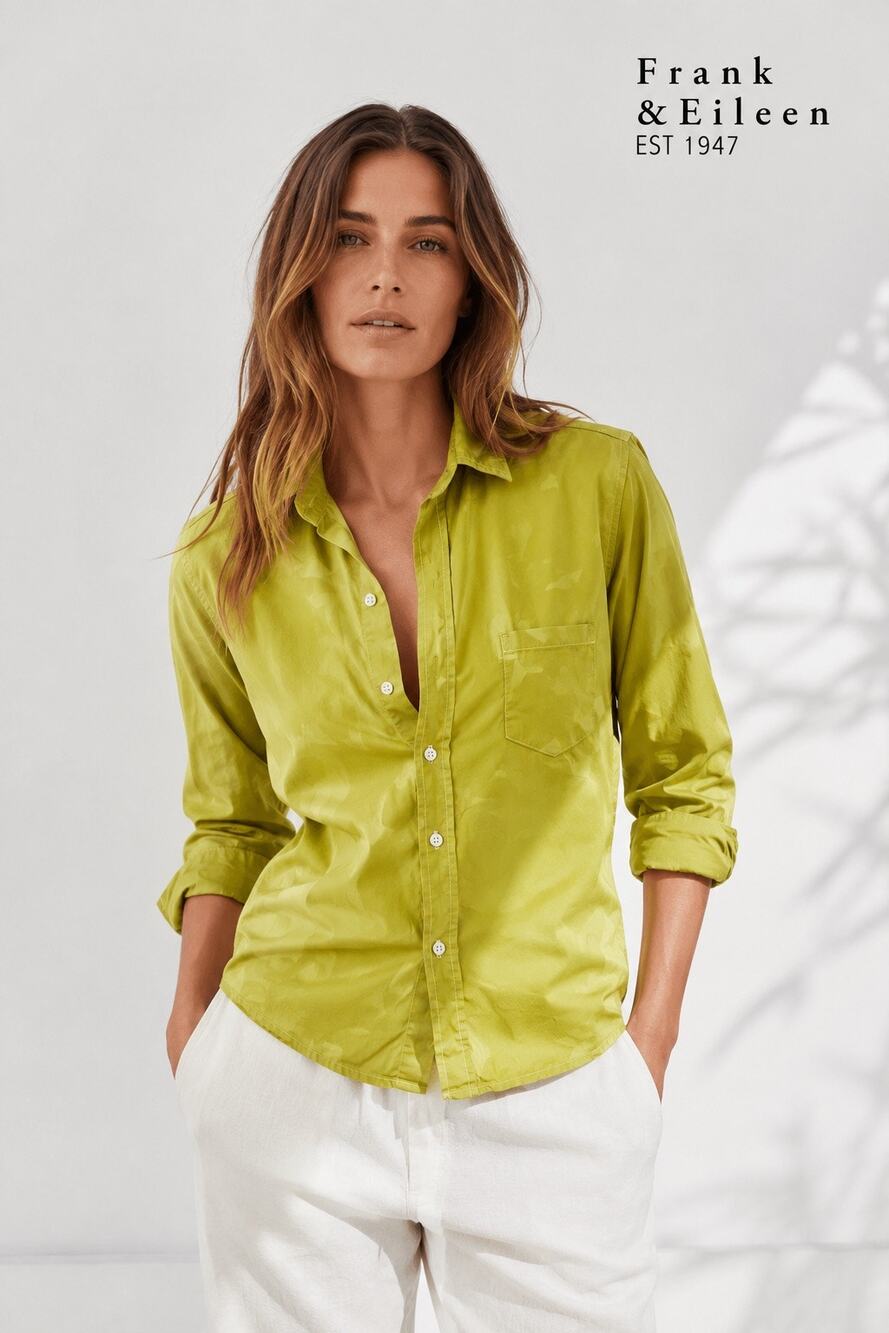 Frank & Eileen Barry Button Up Shirt Size S Cotton Acid Wash Citron Green